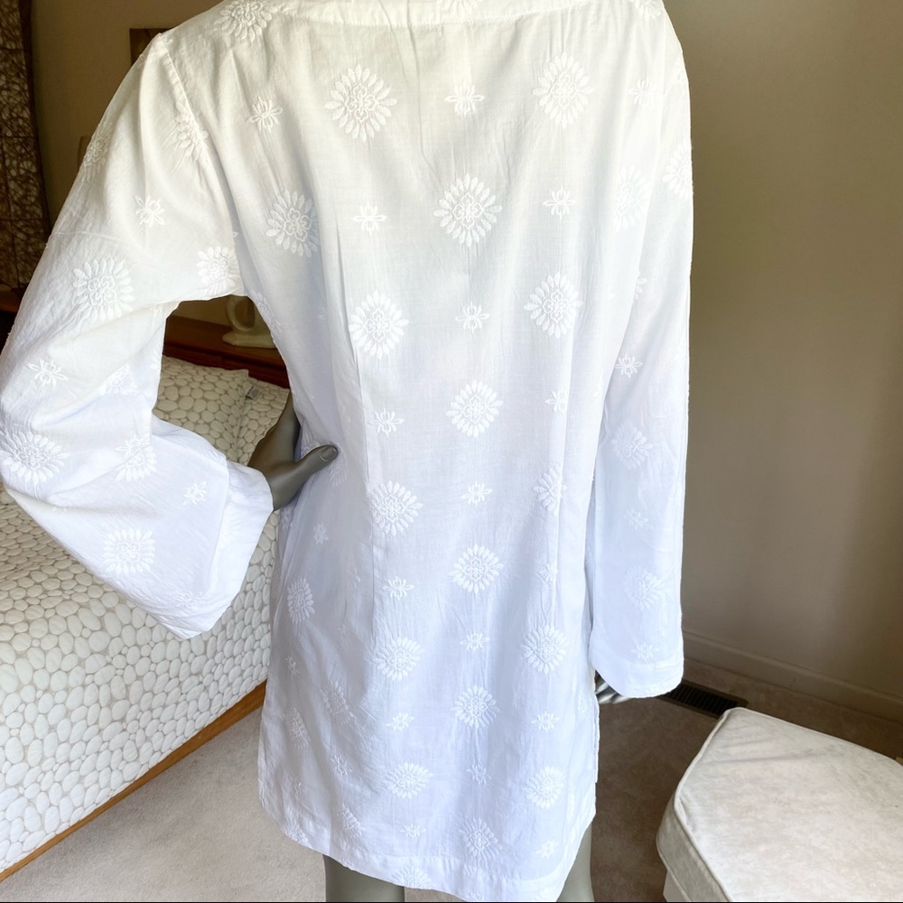 White on White Embossed Tunic Swim Coverup - Picture 15 of 16